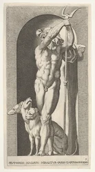 Tafel 7: Pluto in einer Nische, hält einen Zweizack, mit Cerberus neben ihm, aus einer Serie von..., 1526