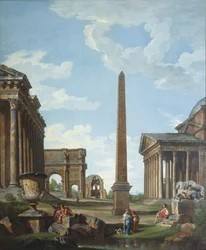 Ein Capriccio mit römischen Ruinen und einer Szene aus dem Leben des Belisarius