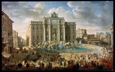 Der Trevi-Brunnen in Rom, Besuch von Papst Benedikt XIV., 18. Jahrhundert