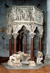 Sechseckige Kanzel mit dramatischen Reliefs, ca. 1297