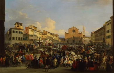 Piazza Santa Croce in Florenz während des Karnevals