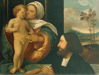 Madonna mit Kind und Verehrer, von Giovanni Cariani