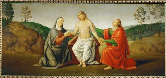 Der tote Christus, unterstützt von der Jungfrau Maria und dem Apostel Johannes