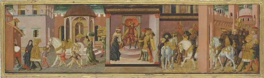 Die Geschichte von Trajan und der Witwe, Tafel von einer Cassone, ca. 1450