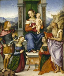 Die Jungfrau und das Kind auf dem Thron mit den Heiligen Michael, Katharina von Alexandria, Cäcilia und Hieronymus, ca. 1512