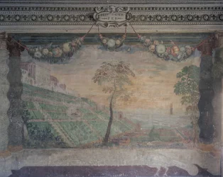 Ansicht der Villa basierend auf dem Originalentwurf, Halle des Brunnens
