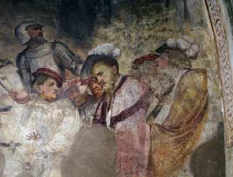 Soldat in Rüstung und Männer mit Hüten (Detail)