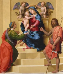 Madonna und Kind auf dem Thron mit den Heiligen Maria Magdalena und Johannes dem Täufer, ca. 1523