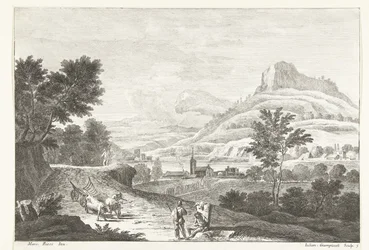 Landschaft mit Ochsenkarren und Beerdigung