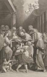 Die Beschneidung Christi, eine Gruppe von Männern, Frauen und Engeln umgeben ihn, ca. 1760-1800