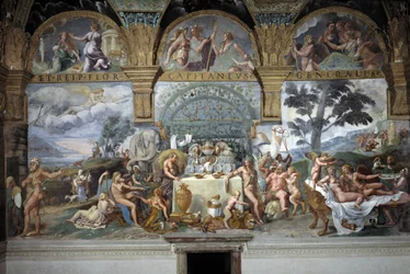 Das edle Bankett zur Feier der Hochzeit von Amor und Psyche, Südwand des Raumes von Amor und Psyche, ca. 1527-31 (Fresko)