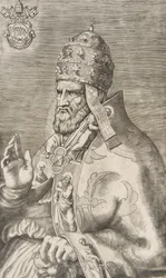 Porträt von Papst Marcellus II., rechte Hand erhoben, nach links gewandt, ca. 1555