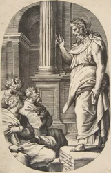Der heilige Paulus predigt, eine ovale Komposition