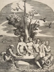 Zwei Meeresgötter begleitet von vier Nymphen, 1531-76