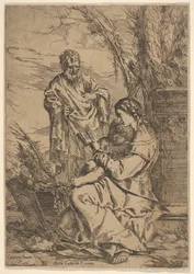 Heilige Familie mit der lesenden Jungfrau, die Jungfrau sitzt im Profil mit einem Buch in ihrer linken Hand..., 1640-60