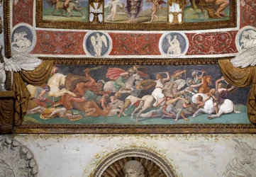 Camera delle Aquile, Detail des Frieses, der die Schlacht zwischen Griechen und Amazonen darstellt, 1528 (Fresko)