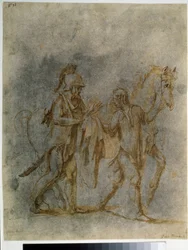 Heiliger Martin und ein Bettler, Aquarell und Tinte von Giulio Romano (1499-1546) 16. Jahrhundert, Puschkin-Museum, Moskau
