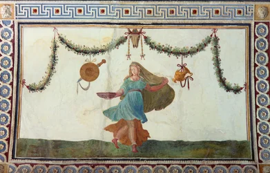 Die Camera con Fregio di Amorini (Detail der Decke mit einer Frau, die eine Schale hält)