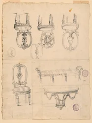 Stühle und architektonische Skizzen