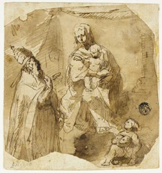 Madonna mit Kind und dem jungen Johannes dem Täufer und einem kirchlichen Heiligen