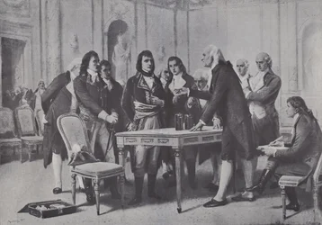Alessandro Volta demonstriert Napoleon, dem Ersten Konsul von Frankreich, seine Batterie, 1801