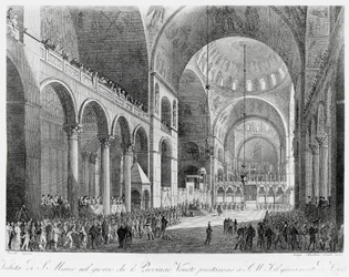 Venetische Provinzen schwören dem österreichischen Kaiser Franz II. in der Basilika San Marco in Venedig, 7. Mai, die Treue