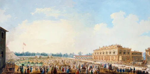Feier in Cascine zu Ehren von Ferdinand III., Berberrennen vor dem Casino