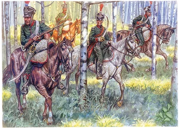 Erstes Kaiserreich: Reiterjäger der Großen Armee Napoleons I auf Patrouille (Illustration von Giuseppe Rava)