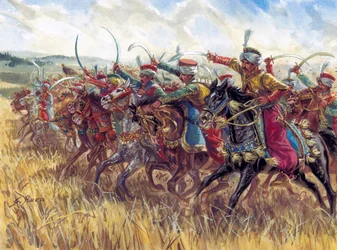 Erstes Kaiserreich: der Angriff der Mamluken von Napoleon I. - Illustration von Giuseppe Rava