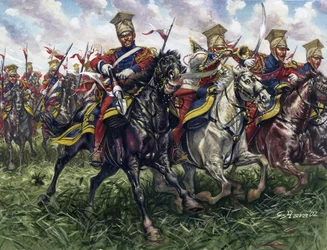 Erstes Kaiserreich: Die Roten Lanzen oder Regiment der Pferdejäger der Kaiserlichen Garde während der Schlacht bei Waterloo am 18.06.1815