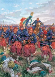 Italienfeldzug von 1859 (Zweiter Italienischer Unabhängigkeitskrieg): der Angriff der Zuaven der französischen Armee von Napoleon III. während der Schlacht von Solferino am 24.06.1859 - Zweiter Italienischer Unabhängigkeitskrieg (Französisch-Österreichisch