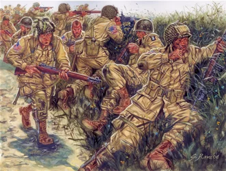 Zweiter Weltkrieg: 101. Luftlandedivision (101. US-Luftlandedivision) mit dem Spitznamen Screaming Eagles - Illustration von Giuseppe Rava