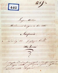 Erste Seite der Partitur der Symphonie der Oper Luisa Miller von Giuseppe Verdi