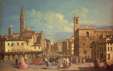 Die Badia Fiorentina und der Palazzo Del Podesta auf der Piazza di San Firenze, um 1754