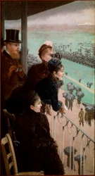 Die Rennen im Bois de Boulogne. Zuschauer beobachten Pferderennen. Giuseppe De Nittis (1846-1884), 1881, Rom, Galleria Nazionale d