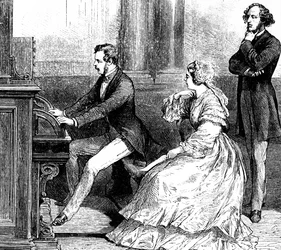 Königin Victoria beobachtet Prinz Albert, wie er Felix Mendelssohn die Orgel spielt