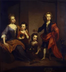 Porträt von Richard Boyle, 3. Earl of Burlington, mit seinen drei Schwestern, Elizabeth, Juliana und Jane Boyle, um 1700