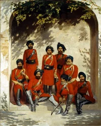 Indische Armeeoffiziere und Unteroffiziere, 2. Regiment der Kavallerie, Punjab Frontier Force, ca. 1863