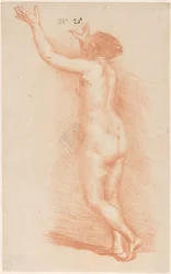 Stehende Frau mit erhobenen Armen