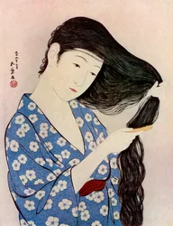 Eine japanische Frau kämmt ihr Haar, 1920-1930