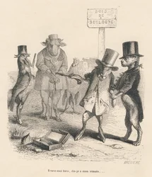 Duell im Bois de Boulogne. Vignetten illustriert von JJ Granville. Gravur signiert Breviere in der Partie "Histoire d