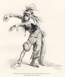 Dann brechen so viele tierische Leidenschaften im Menschen aus, dass man ihre Verwandtschaft nicht bezweifeln kann. Illustrierte Vignetten von JJ Granville. Gravur signiert Porret im Teil "Reise eines afrikanischen Löwen nach Paris" geschrieben von Honoré 