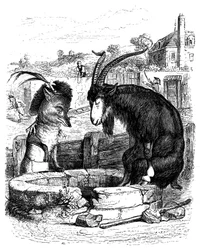 Der Fuchs und die Ziege: Fabel von La Fontaine, illustriert von Grandville.