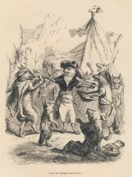 Revolution der Wölfe und Freiheit und Recht des Wolfes. Vignetten illustriert von JJ Granville. Gravur signiert Godard im Teil "Reise eines Spatzen aus Paris" geschrieben von George Sand in "Szenen aus dem privaten und öffentlichen Leben der Tiere". Paris,