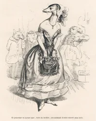 ... außerhalb des Theaters sind diese Tiere noch hässlicher. Illustrierte Vignetten von JJ Granville. Gravur signiert Godard im Teil "Das erste Feuilleton von Pistolet" geschrieben von Jules Janin in "Szenen aus dem privaten und öffentlichen Leben der Tier