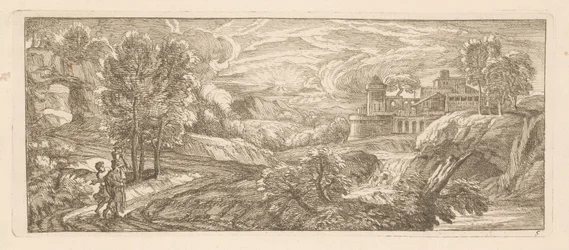 Flusslandschaft mit zwei wandelnden Figuren