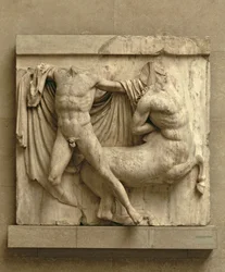 Ein Lapith tötet einen Kentauren, Metope XXVII von der Südseite des Parthenon, 447-432 v. Chr.