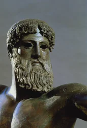 Kopf des Poseidon, ca. 460-450 v. Chr., Bronzedetail von 111367