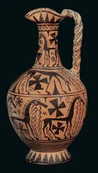 Dreiblatt-Oinochoe dekoriert mit Pferden, aus Skyros, Sporaden, Orientalische Periode (675-650 v. Chr.)