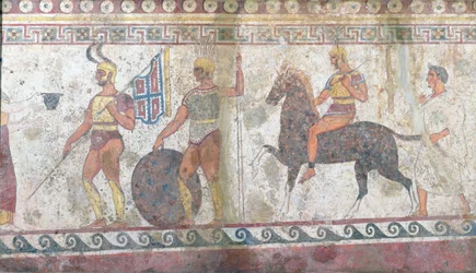 Fußsoldaten und Kavallerie, Grabmalerei aus Paestum